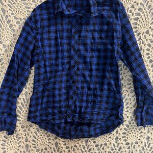 NWOT Modfine Sz Medium Long Sleeve Button Down Blue Navy Plaid‎ Casual Shirt C08